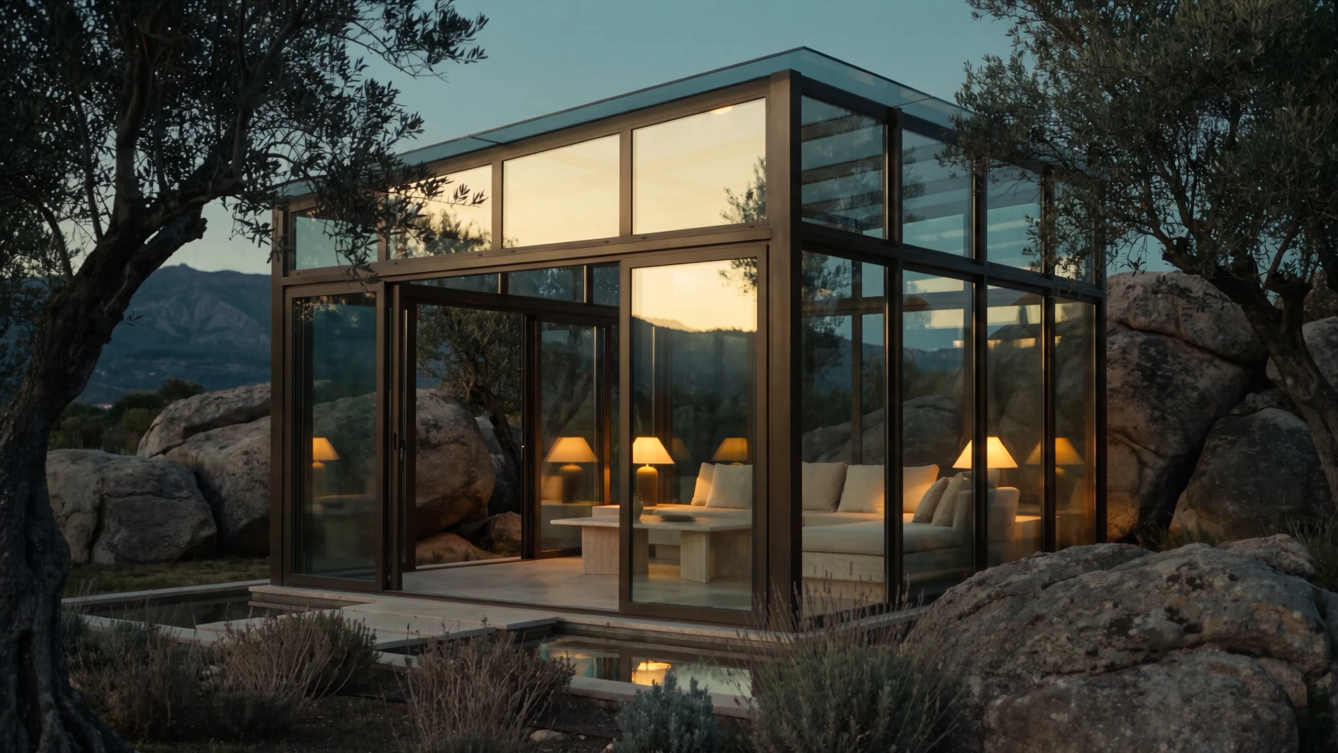 LUMINA Glass roof system. Golden dusk concept visualization
