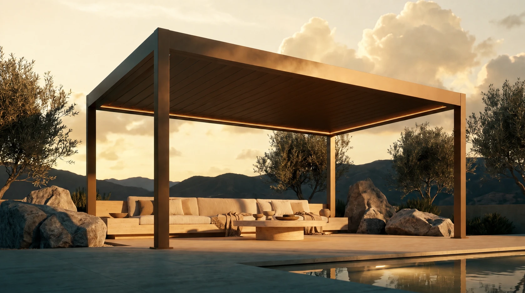 Same VENTO pavilion with covered louvers
