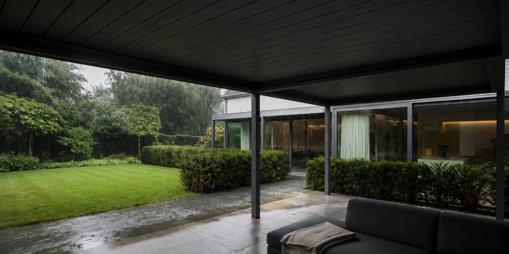 VENTO — sheltered terrace. Cinematic recreation of the catalog view.
